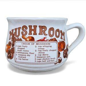🍄 Vintage Ceramic Cream of Mushroom Soup Recipe Mug Bowl 🍄